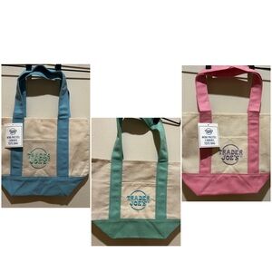 NWT Trader Joe’s Bundle of 3 Mini Pastel Canvas Tote Bags - Blue, Green & Pink